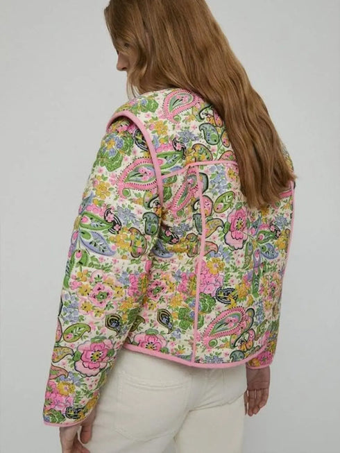'Rocio' Pink Lace-Up Quilted Puffer Jacket - Celes Fashion